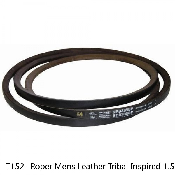 T152- Roper Mens Leather Tribal Inspired 1.5" Wide Belt Aztec Whipstich Brown U-