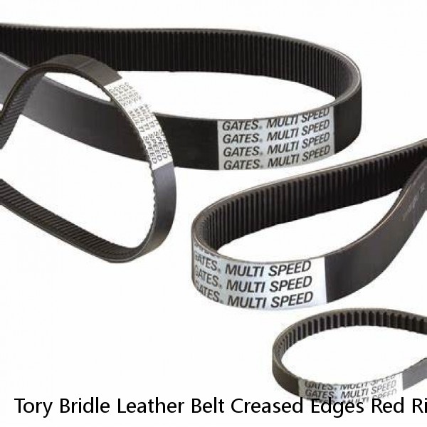Tory Bridle Leather Belt Creased Edges Red Ribbon Between Buckle Black U-6-VX